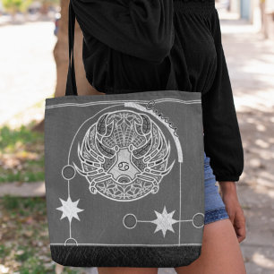 Cancer Zodiac Sign Silver White Gray Mandala Tote Bag