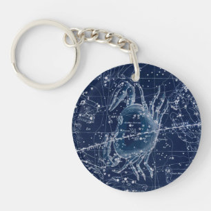 Cancer Zodiac Sign Vintage Illustration Key Ring