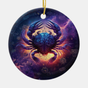 Cancer Zodiac Sign Watercolor Design Ceramic Tree Decoration