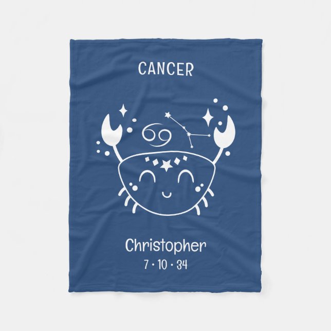Cancer Zodiac Star Name Birthdate Blue Baby Fleece Blanket (Front)