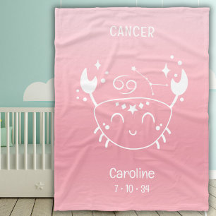 Cancer Zodiac Star Name Birthdate Pink Baby Fleece Blanket