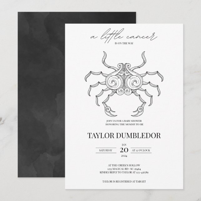Cancer Zodiac Star Sign Astrology Baby Shower Invitation (Front/Back)