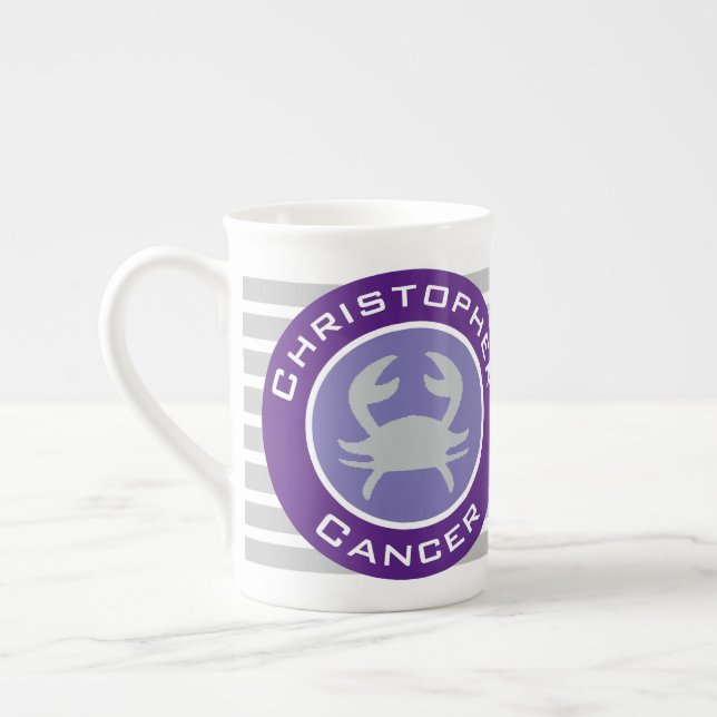 Cancer Zodiac Star Sign with Owner's Name Bone China Mug (Left)