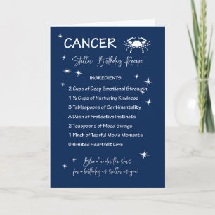 Cancer Zodiac Stellar Birthday Recipe Card