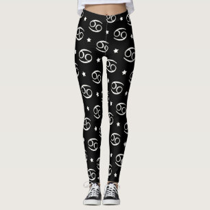 Cancer Zodiac Symbol and Stars Pattern Leggings