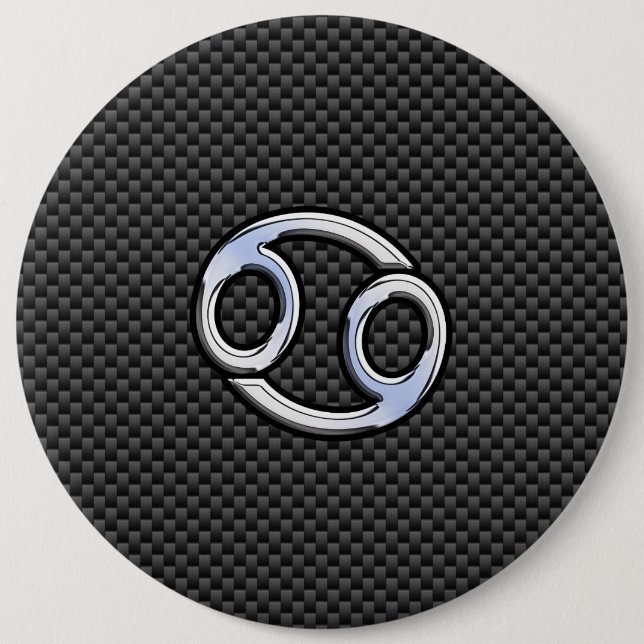Cancer Zodiac Symbol Black Carbon Fibre Print 6 Cm Round Badge (Front)