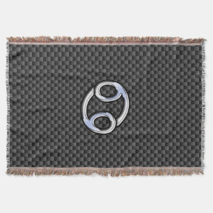 Cancer Zodiac Symbol Black Carbon Fibre Print Throw Blanket