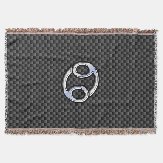 Cancer Zodiac Symbol Black Carbon Fibre Print Throw Blanket (Front)