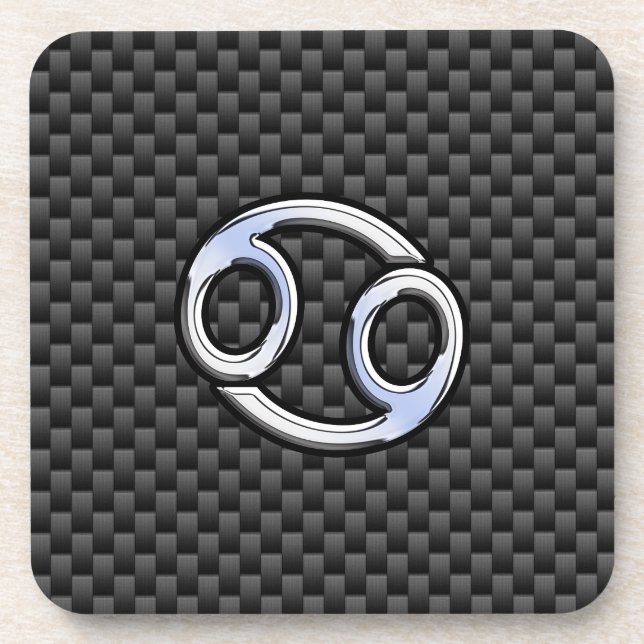 Cancer Zodiac Symbol Charcoal Carbon Fiber Print Coaster (Front)