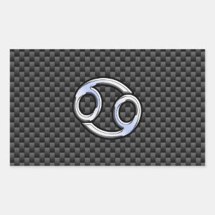Cancer Zodiac Symbol Charcoal Carbon Fibre Print Rectangular Sticker