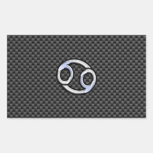 Cancer Zodiac Symbol Charcoal Carbon Fibre Print Rectangular Sticker
