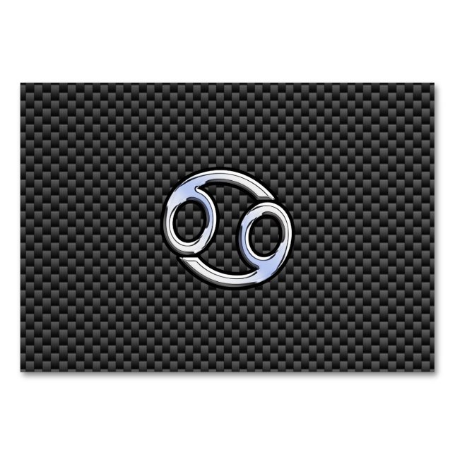 Cancer Zodiac Symbol Charcoal Carbon Fibre Print Table Number (Front)
