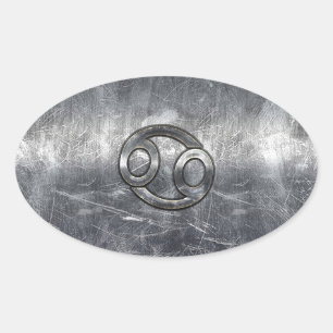 Cancer Zodiac Symbol in Industrial Style Oval Sticker