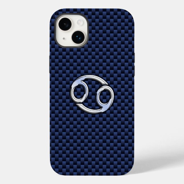 Cancer Zodiac Symbol Navy Blue Carbon Fibre Case-Mate iPhone Case (Back)