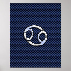 Cancer Zodiac Symbol Navy Blue Carbon Fibre Print
