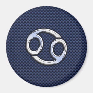 Cancer Zodiac Symbol Navy Blue Carbon Fibre Print Magnet
