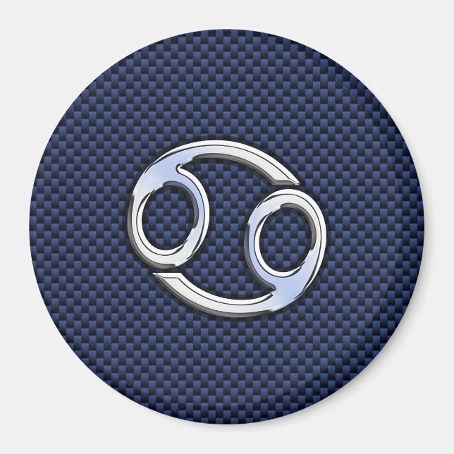 Cancer Zodiac Symbol Navy Blue Carbon Fibre Print Magnet (Front)
