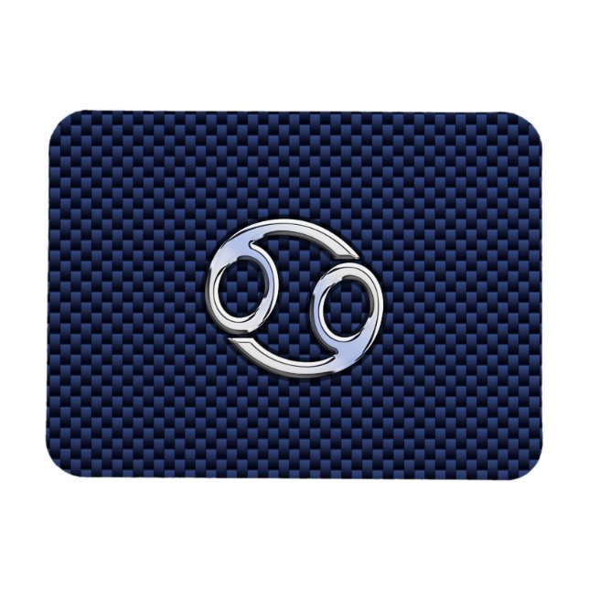 Cancer Zodiac Symbol Navy Blue Carbon Fibre Print Magnet (Horizontal)