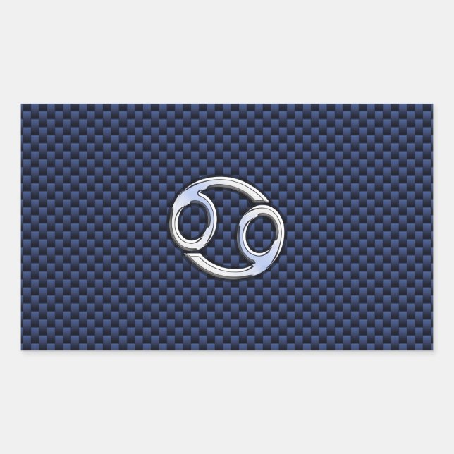 Cancer Zodiac Symbol Navy Blue Carbon Fibre Print Rectangular Sticker (Front)