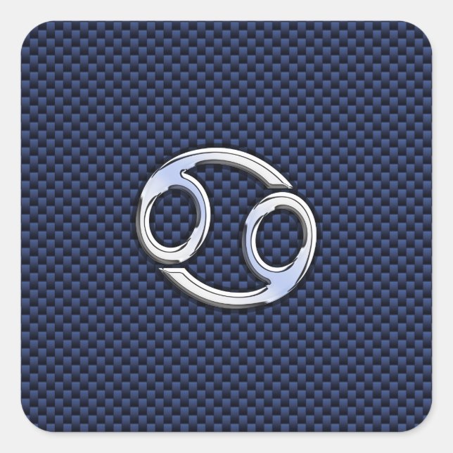 Cancer Zodiac Symbol Navy Blue Carbon Fibre Print Square Sticker (Front)