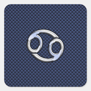 Cancer Zodiac Symbol Navy Blue Carbon Fibre Print Square Sticker