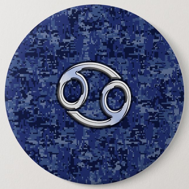 Cancer Zodiac Symbol Navy Blue Digital Camouflage 6 Cm Round Badge (Front)