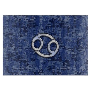 Cancer Zodiac Symbol Navy Blue Digital Camouflage Cutting Board