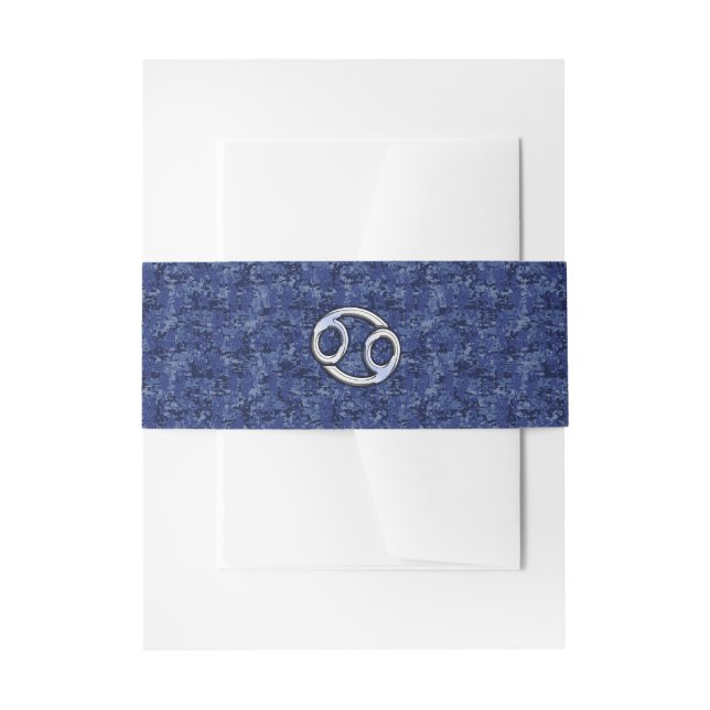 Cancer Zodiac Symbol Navy Blue Digital Camouflage Invitation Belly Band (Front Example)