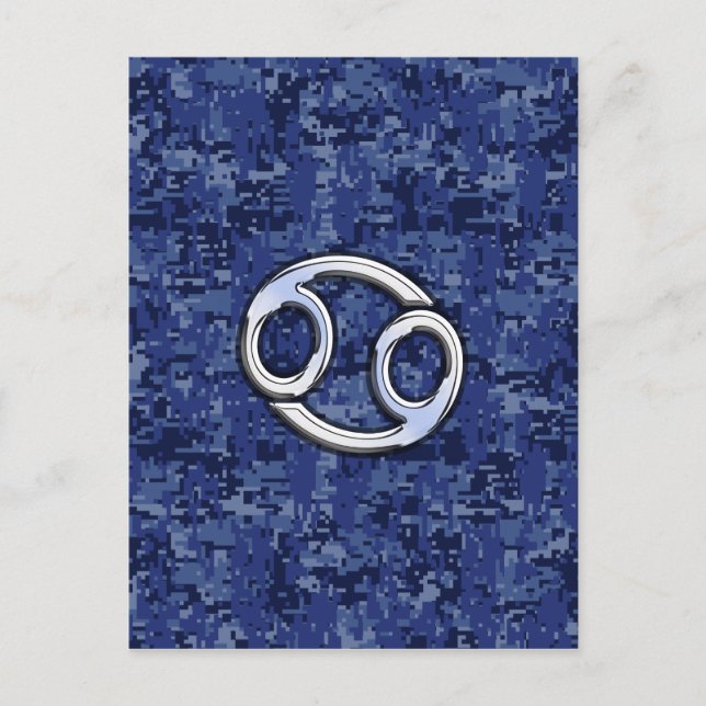 Cancer Zodiac Symbol Navy Blue Digital Camouflage Postcard (Front)