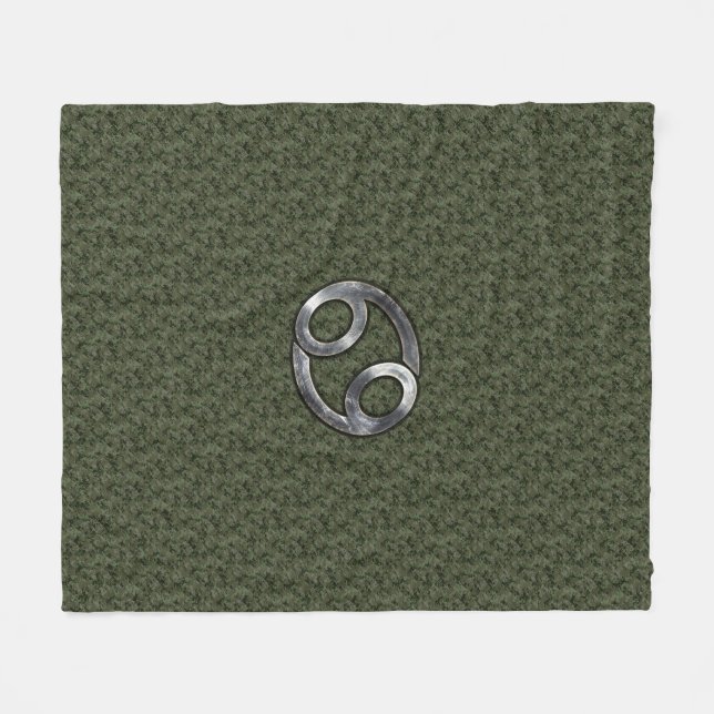 Cancer Zodiac Symbol on Green Digital Camo Fleece Blanket (Front (Horizontal))