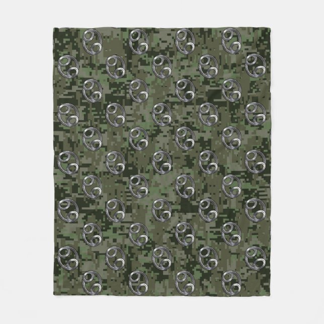 Cancer Zodiac Symbol on Green Digital Camo Fleece Blanket (Front)