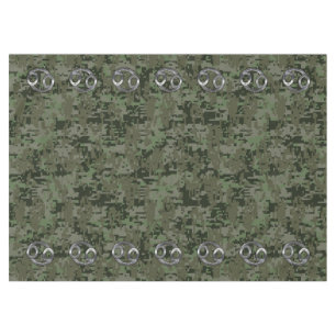 Cancer Zodiac Symbol on Green Digital Camo Tablecloth