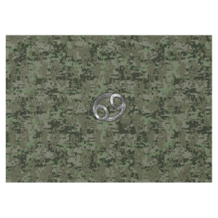 Cancer Zodiac Symbol on Green Digital Camo Tablecloth