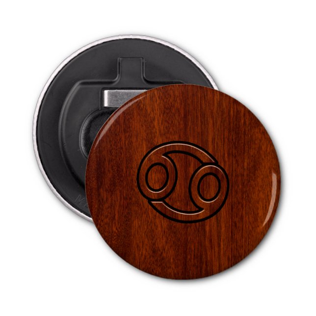 Cancer Zodiac Symbol on Mahogany Style Bottle Opener (Front)