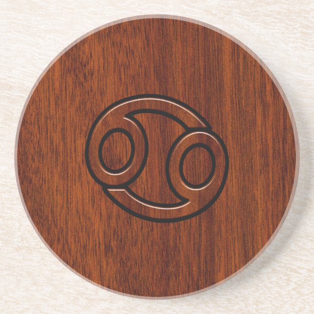 Cancer Zodiac Symbol on Mahogany Style Decor Coaster (Front)