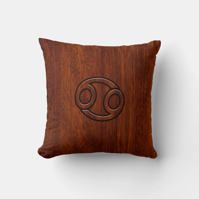 Cancer Zodiac Symbol on Mahogany Style Decor Cushion (Front)