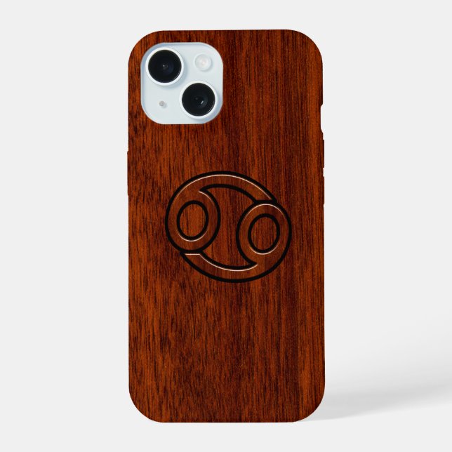 Cancer Zodiac Symbol on Mahogany Style Decor iPhone 15 Case (Back)