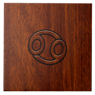 Cancer Zodiac Symbol on Mahogany Style Decor Tile