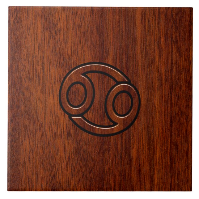 Cancer Zodiac Symbol on Mahogany Style Decor Tile (Front)