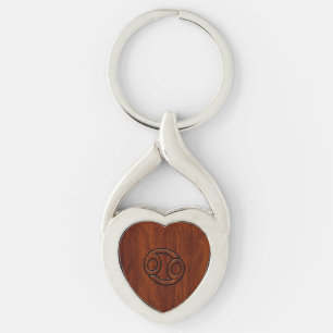 Cancer Zodiac Symbol on Mahogany Style Key Ring
