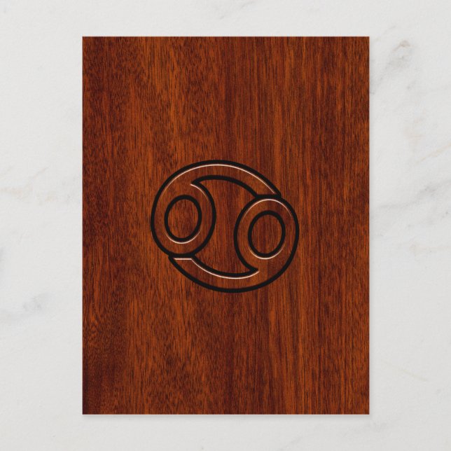 Cancer Zodiac Symbol on Mahogany Wood Style Postcard (Front)
