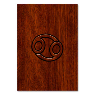 Cancer Zodiac Symbol on Mahogany Wood Style Table Number