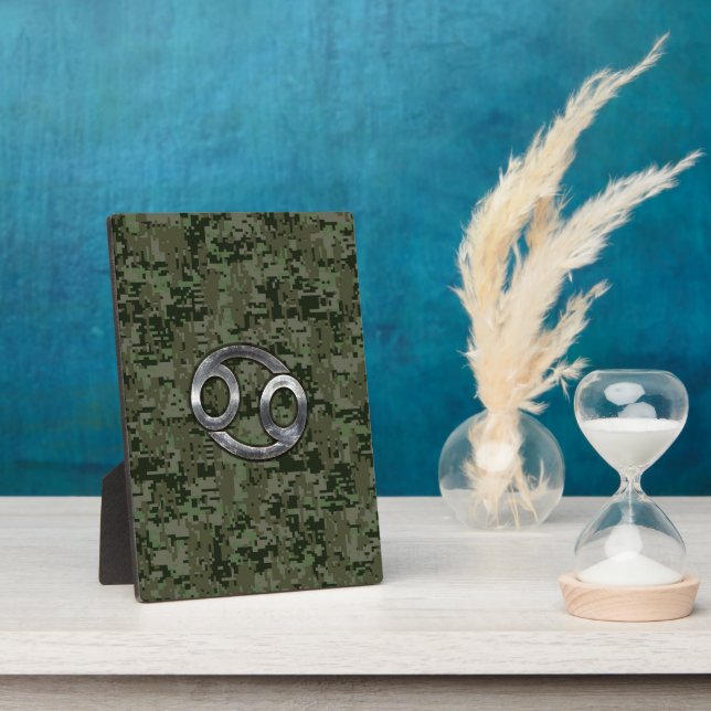Cancer Zodiac Symbol on Woodland Digital Camo Plaque (Side)