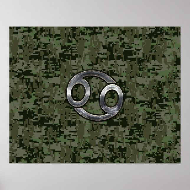 Cancer Zodiac Symbol on Woodland Digital Camo Poster (Front)