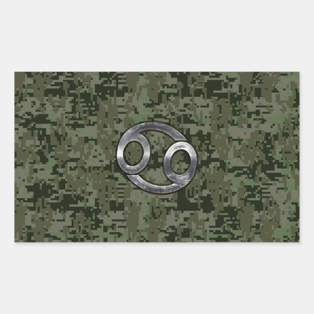 Cancer Zodiac Symbol on Woodland Digital Camo Rectangular Sticker (Front)