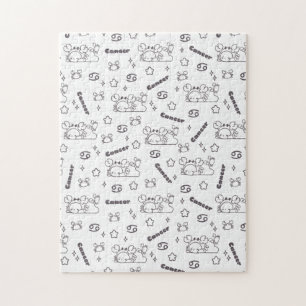 Cancer Zodiac Whispers - Monochrome Magic Pattern Jigsaw Puzzle
