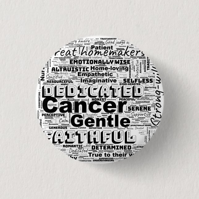 Cancer Zodiac Word Cloud Inspiration Button (Front)