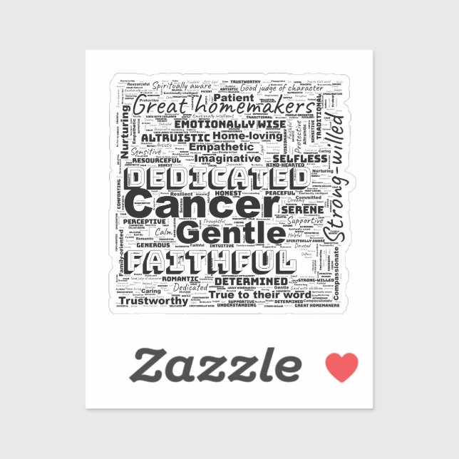Cancer Zodiac Word Cloud Inspiration Viynl Sticker (Sheet)