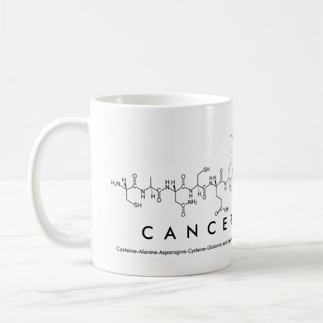 CancerChemist peptide phrase mug (Left)