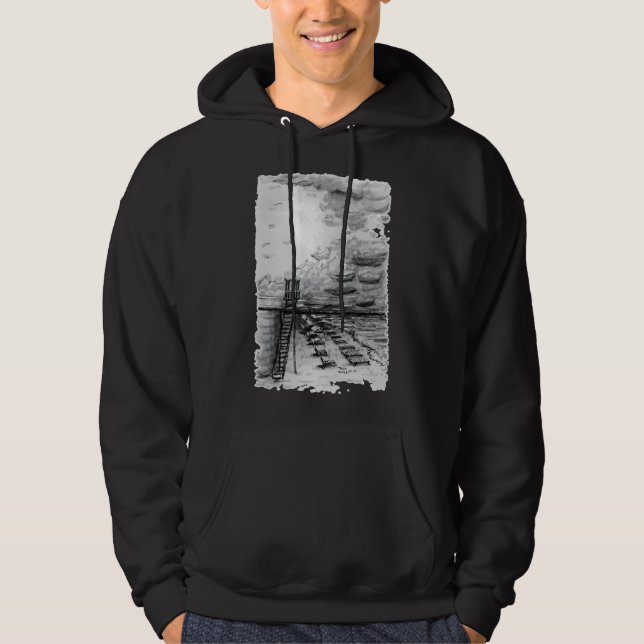 Cancun Beach cloudy black and white Hoodie (Front)